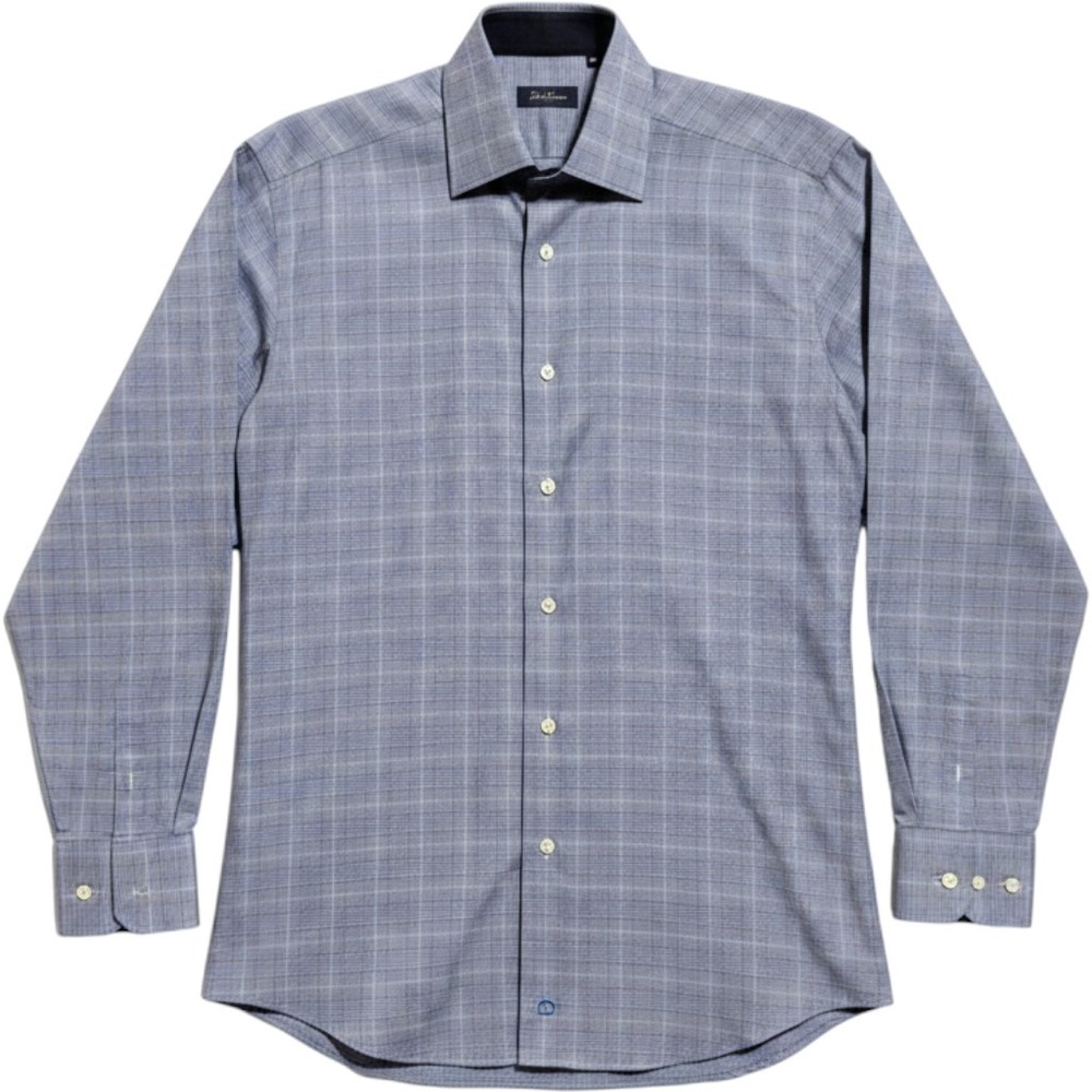 David Donahue Dress Shirt Mens 16 34/35 Cotton Glen Plaid Blue Check Professiona